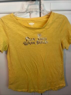 Old Navy Yellow Short Sleeve Tee with Metallic Palm Graphic. Wide neck.